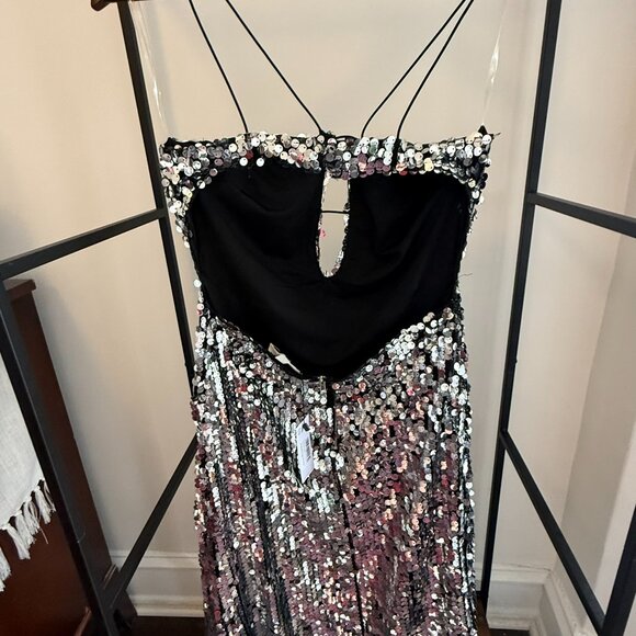 NWT Nasty Gal Silver Sequin Maxi Dress – Cut-Out Detail - Picture 8 of 11